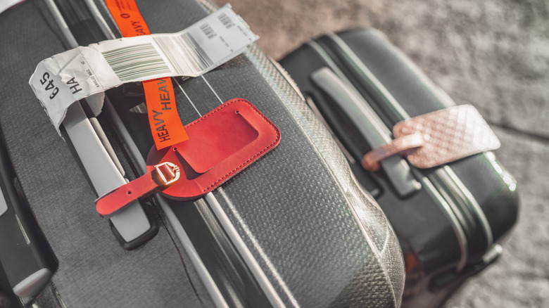 two suitcases with tags