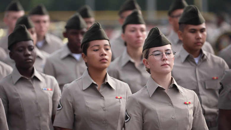 Cadets standing and staring ahead