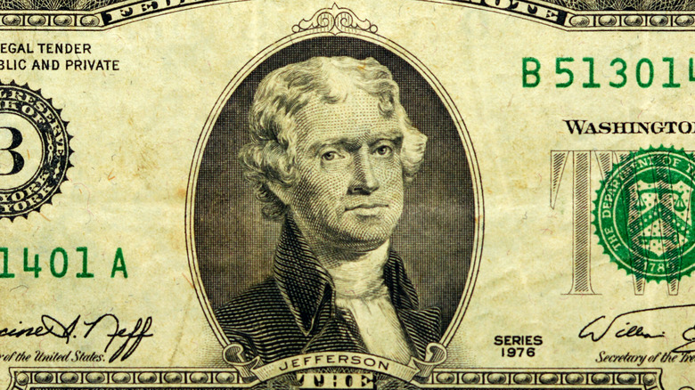 Portrait of Thomas Jefferson on $2 bill