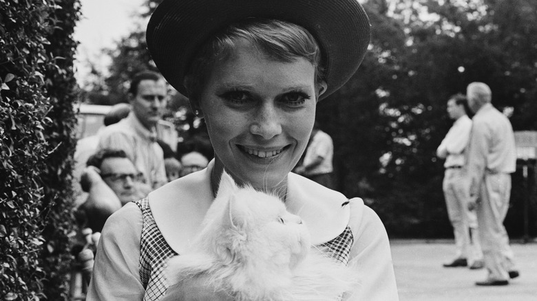 Mia Farrow on the set of Rosemary's Baby