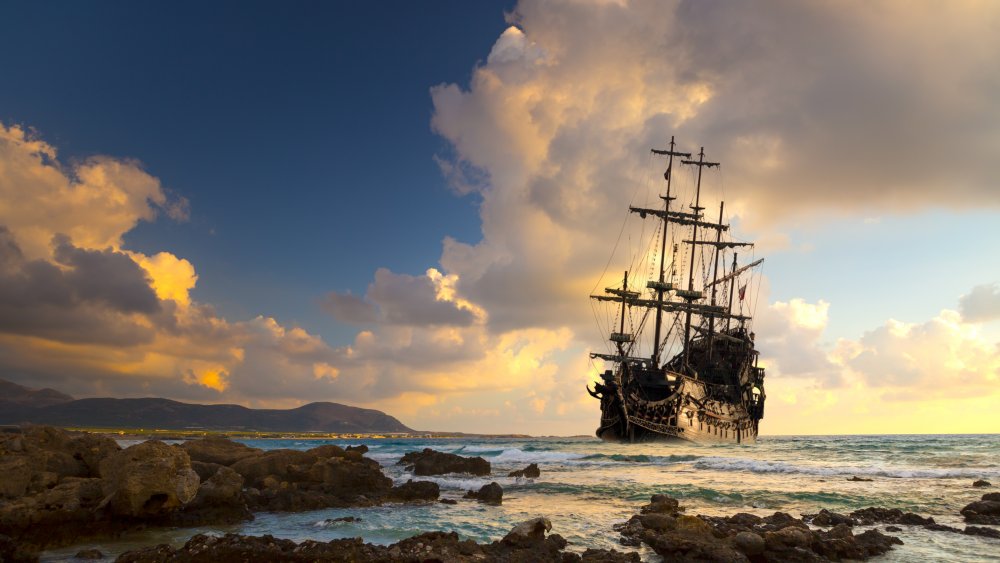 Pirate ship at sea