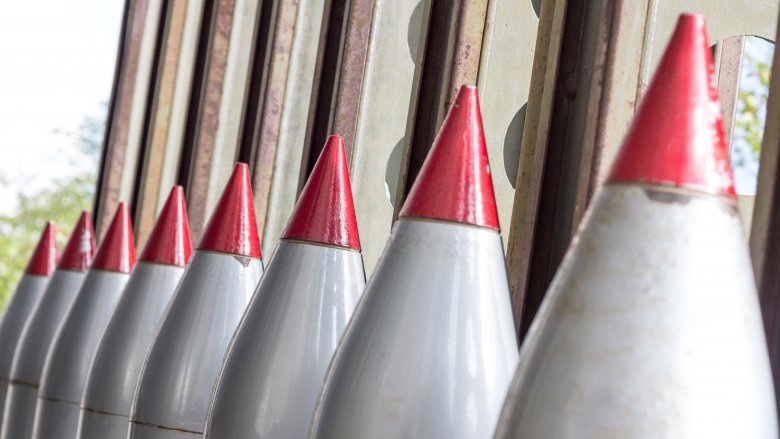 a row of missiles lined up