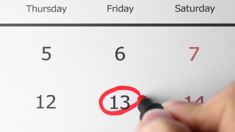 Friday the 13th marked on calendar