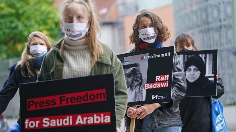 Protesters from Reporters without Borders