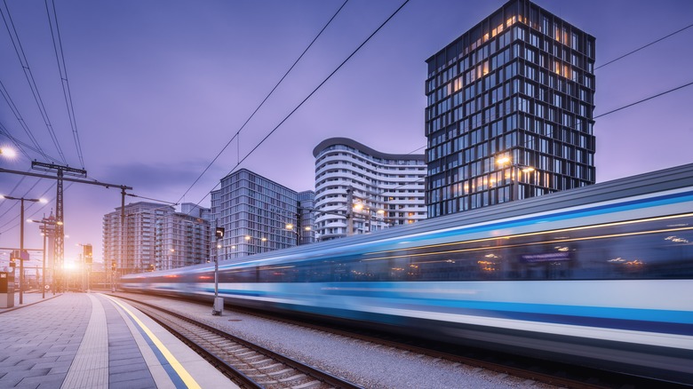 Train time lapse blurred photo
