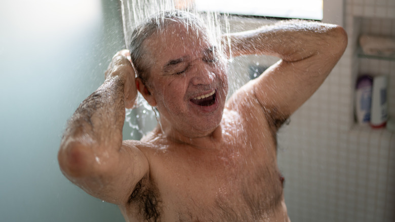 Guy singing in shower