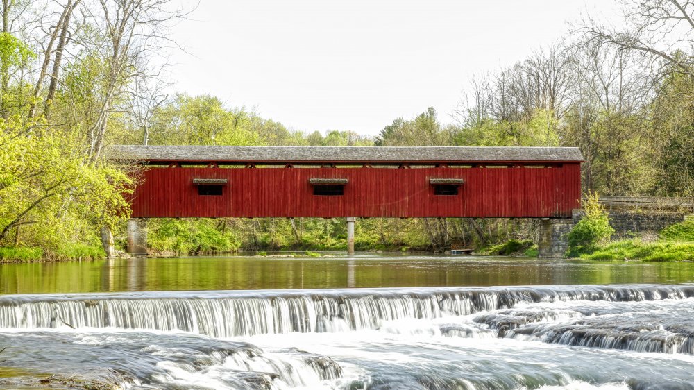 A pretty red covered bridge