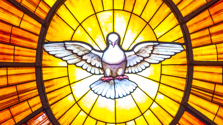 Holy Spirit Dove Stained Glass Amber in 1600s