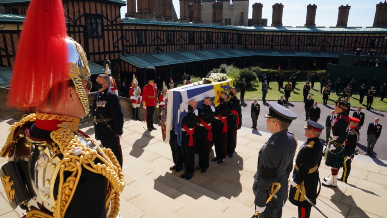 Prince Philip's coffin on the steps of St. George's Chapel