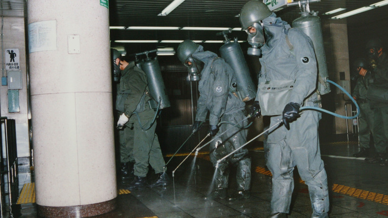 cleaning sarin gas from Tokyo train