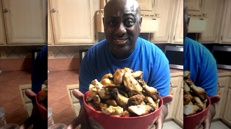 Kenny Crossley making some chicken wings at home