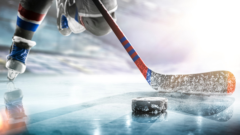 Stick heading toward a puck