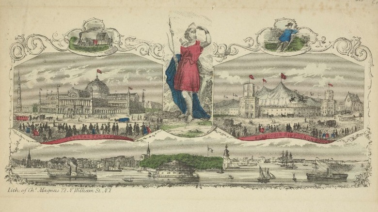 View of New York from the south, showing the Battery, with Castle Garden separated from the mainland