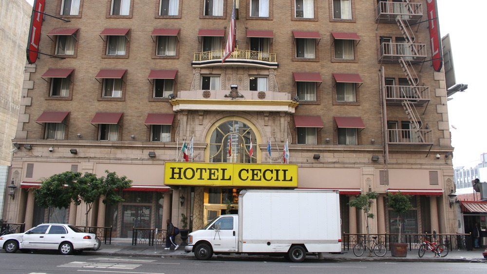 The front doors of the Cecil Hotel