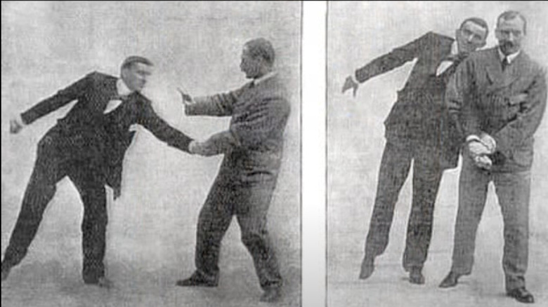 Side by side photos of two men practicing jiu jitsu