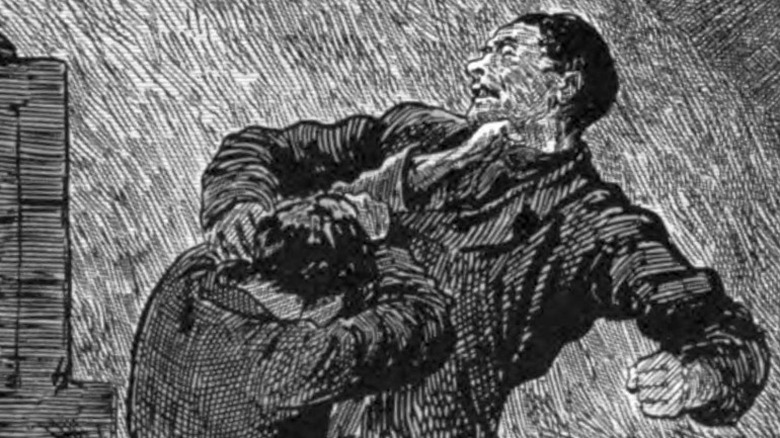 Drawing of two Victorian men fighting to the death