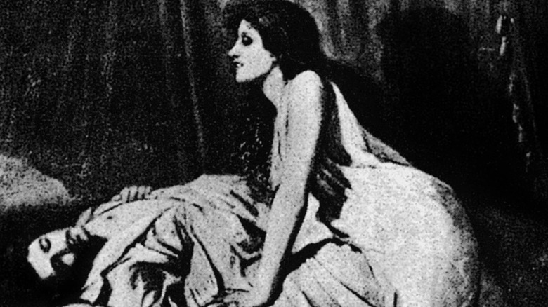 Woman resting after drinking man's blood