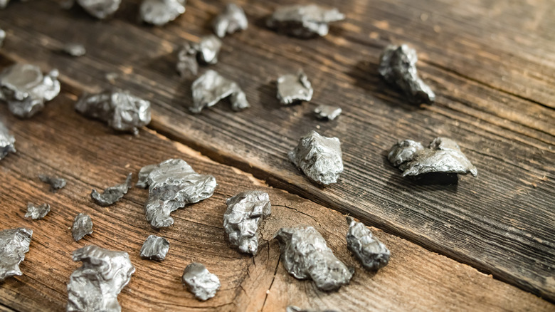 pieces of meteorite on table