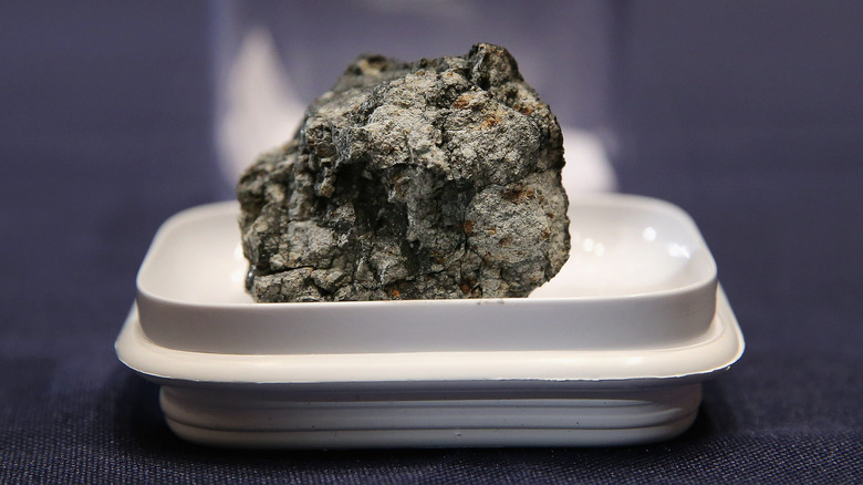 meteorite in tray