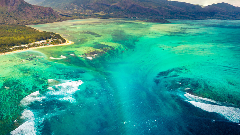View of Mauritius' waterfall Le Morne