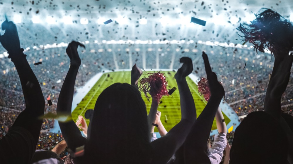 Fans cheering during football