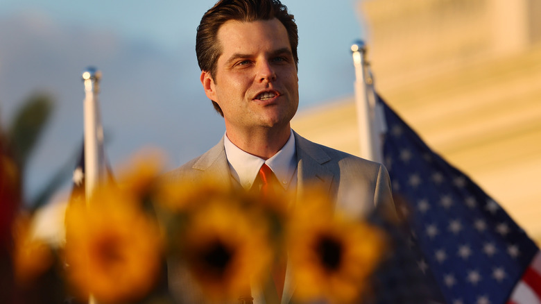 Matt Gaetz giving a speech outside
