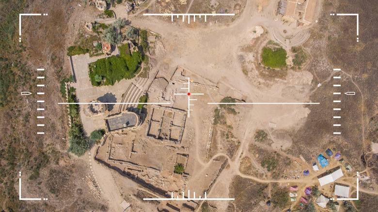 Birds-eye crosshairs targeting encampment