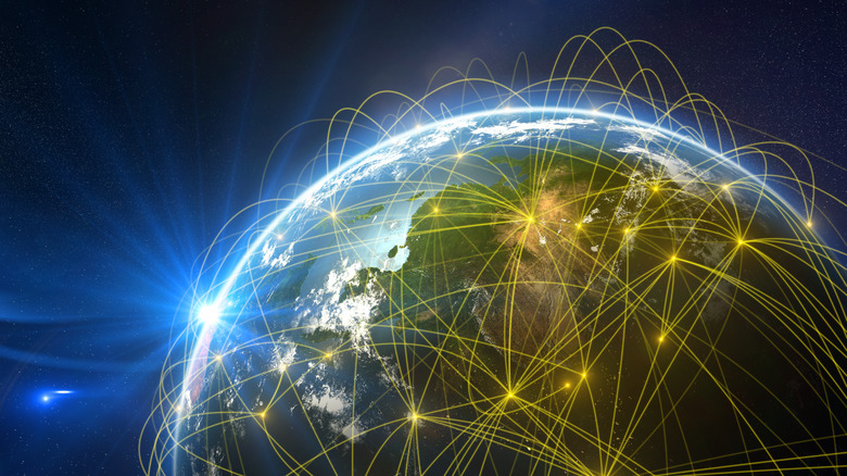 Communication lines encircling globe
