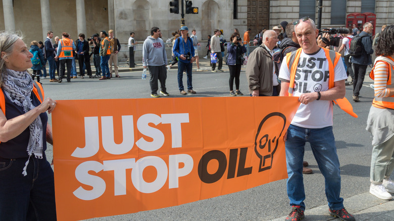 Just Stop Oil sign in the street
