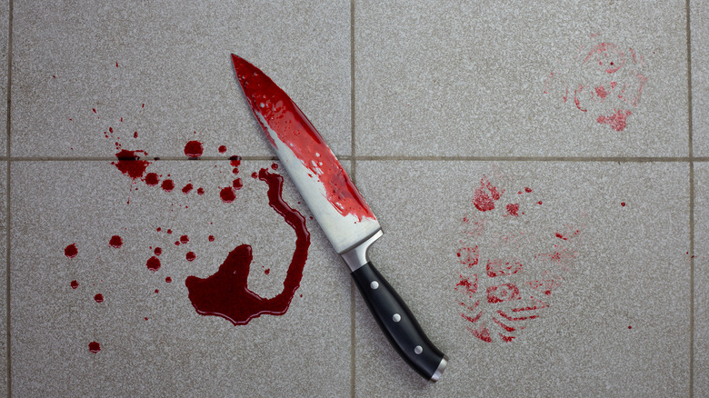 bloody knife and footprint