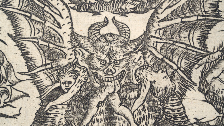 old illustration of devil eating people