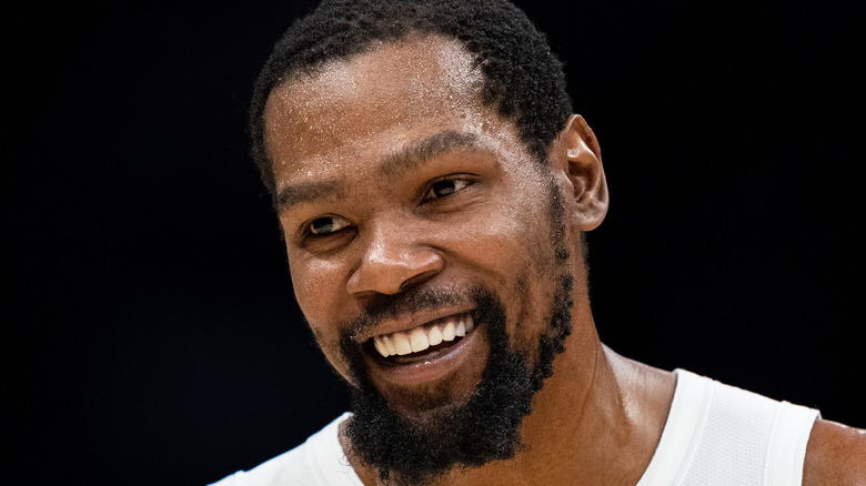 Kevin Durant sweaty and smiling