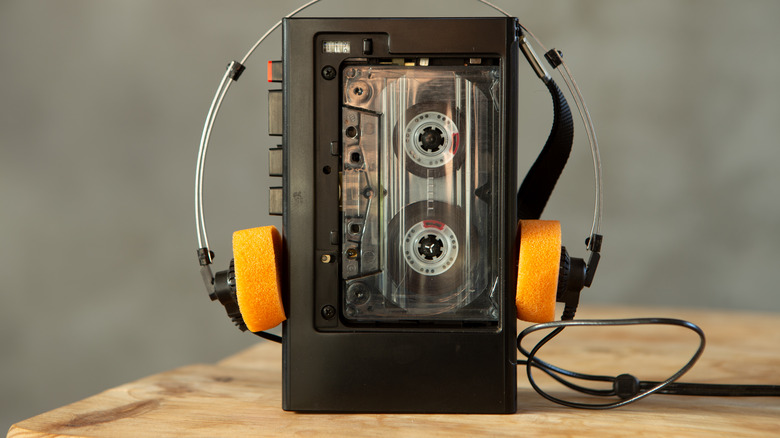 Cassette tape and headphones