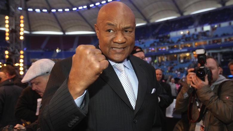 George Foreman showing off his right fist in 2011