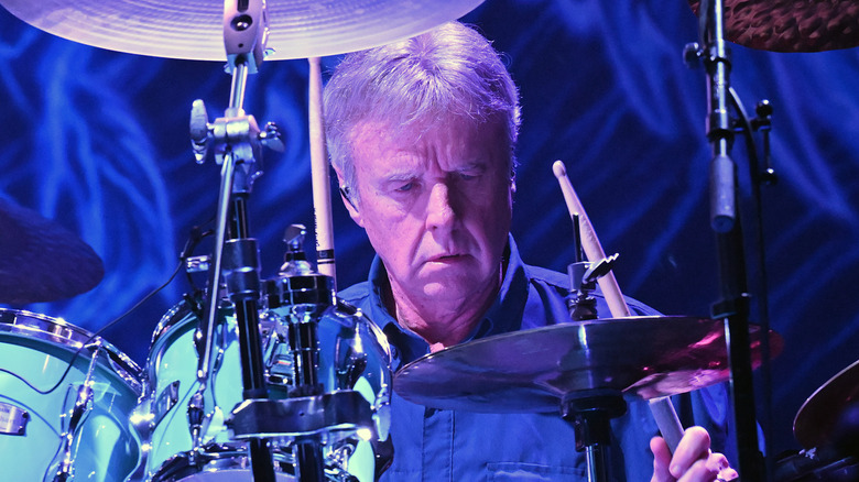 Phil Ehart plays the drums during a Kansas concert