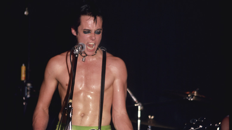 The Misfits' Jerry Only singing and playing bass on stage in New York in 1979