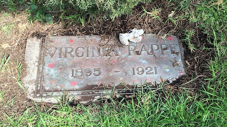 Gravestone of Virgina Rappe with fallen angel