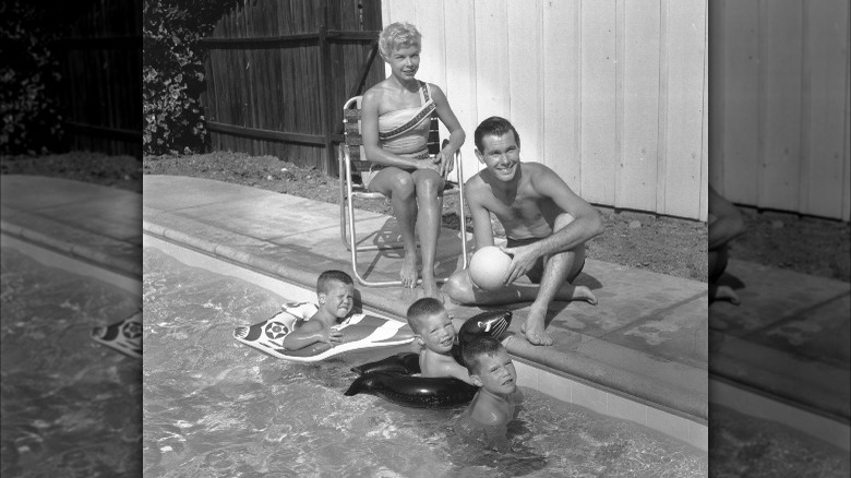 Johnny Carson, wife Jody, and their three sons