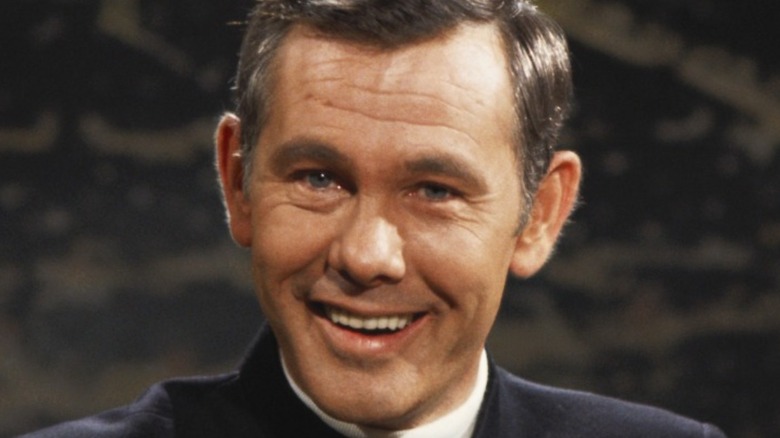 TV host Johnny Carson smiling