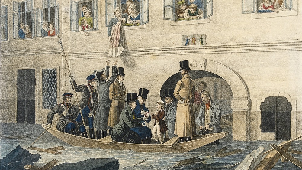 art of people using boat and hanging out windows