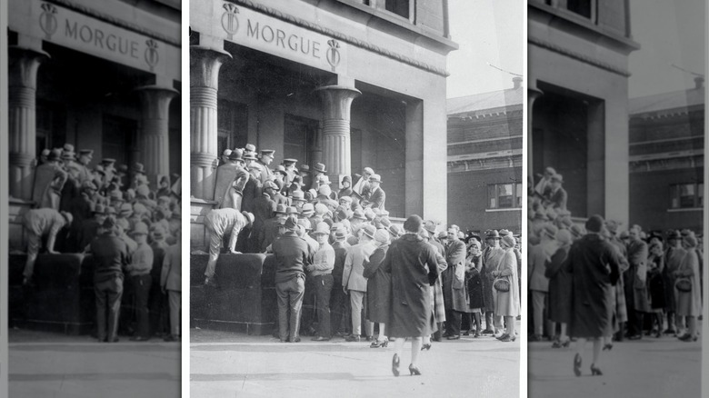 group standing outside morgue