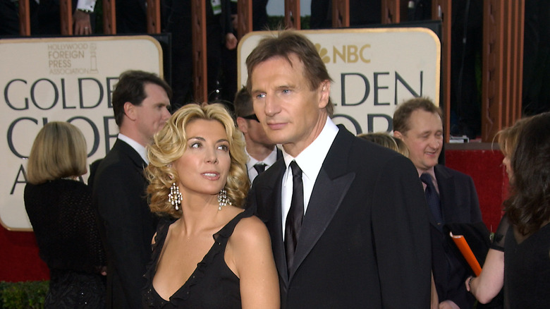 Natasha Richardson and Liam Neeson posing