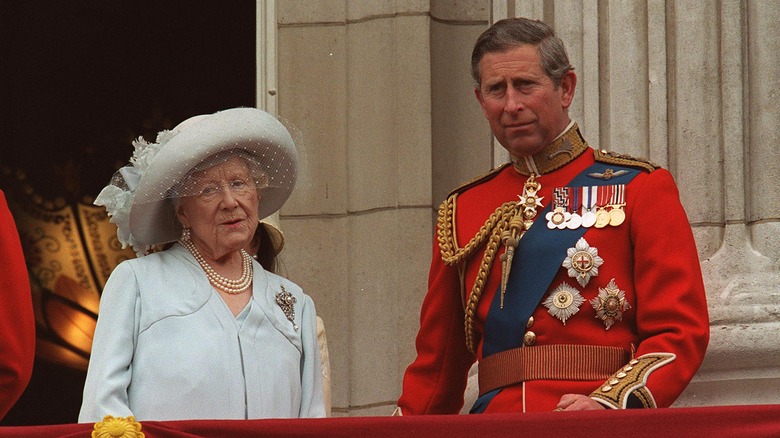 Queen Elizabeth The Queen Mother and then-Prince Charles on balcony