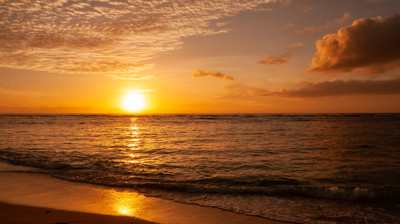 Sunset on the horizon as seen from one of the islands of Okinawa prefecture