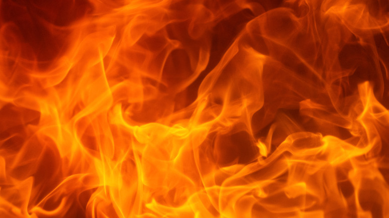 Though this is not the actual fire at Shuri Castle, the castle came down in flames