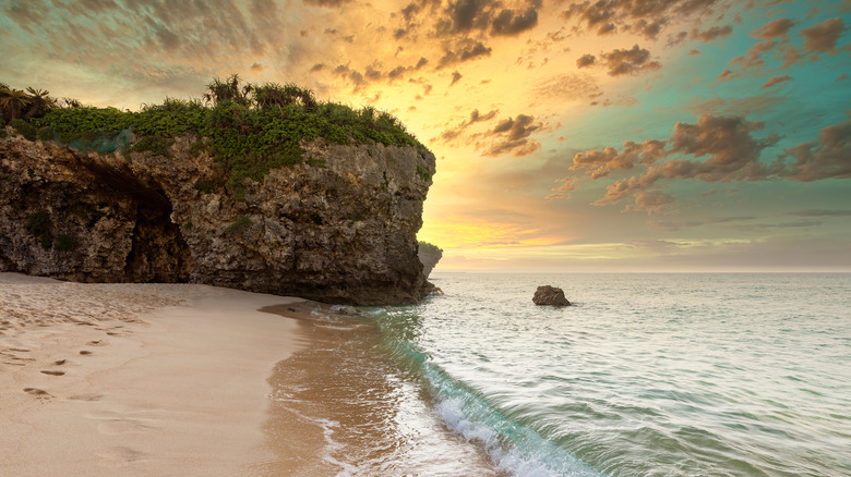 A sunset view of a beach on Okinawa