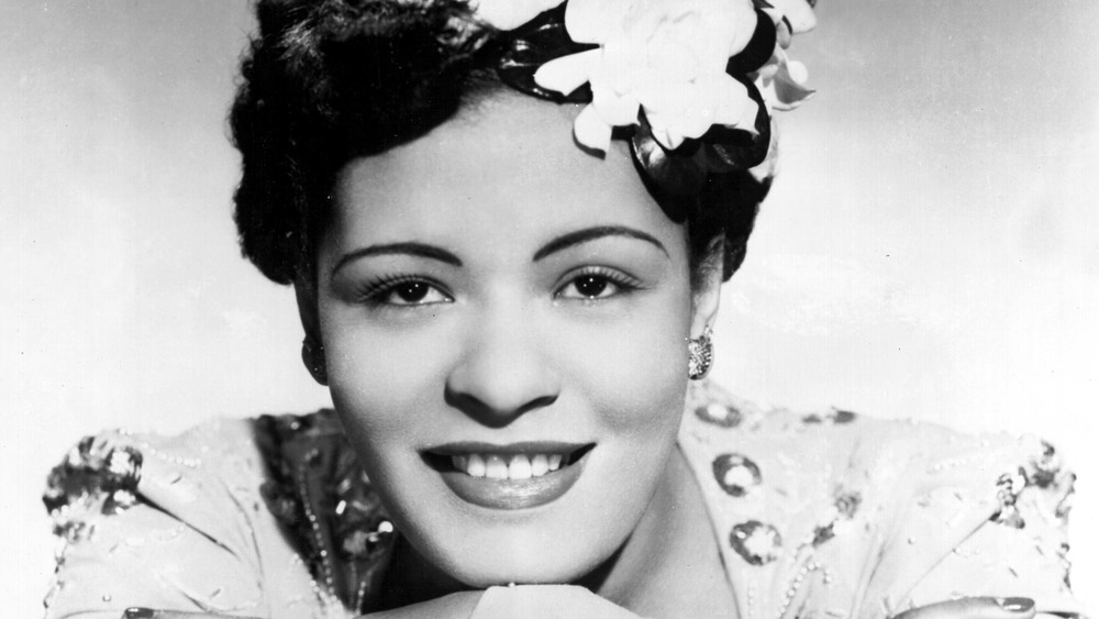 Billie Holiday with flower hair