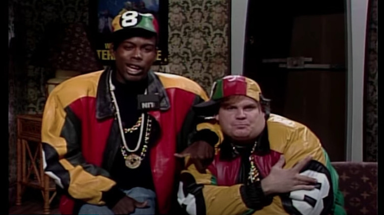 Chris Rock and Chris Farley dressed as rappers