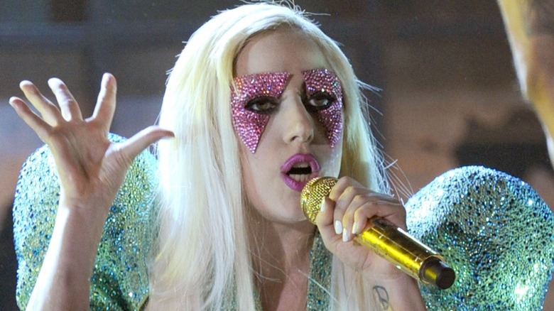 Lady Gaga performing in sequins in 2010