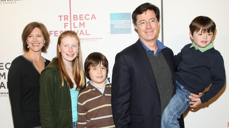 Stephen Colbert with his wife and children at the Tribeca Film Festival